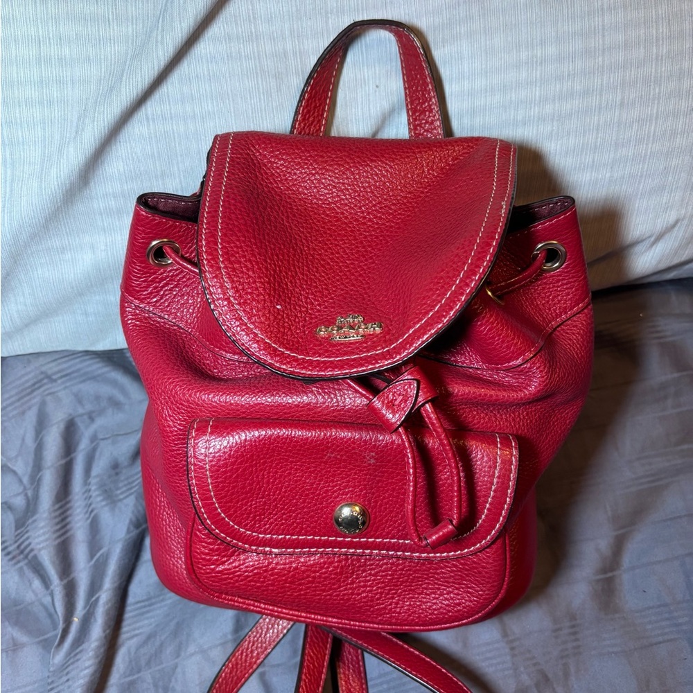 Coach Red Leather Backpack with Adjustable Straps